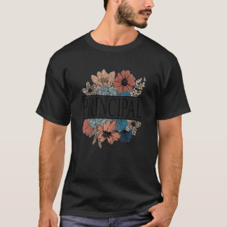 Womens Principal Retro Flower Teacher T-Shirt