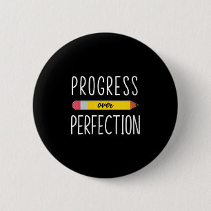 Womens Progress Over Perfection Motivational Back  6 Cm Round Badge