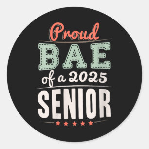 Womens Proud Bae Of A 2025 Senior Retro Grad Boyfr Classic Round Sticker