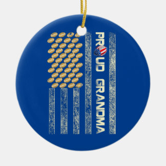 Womens Proud Grandpa American Flag Football Ceramic Ornament