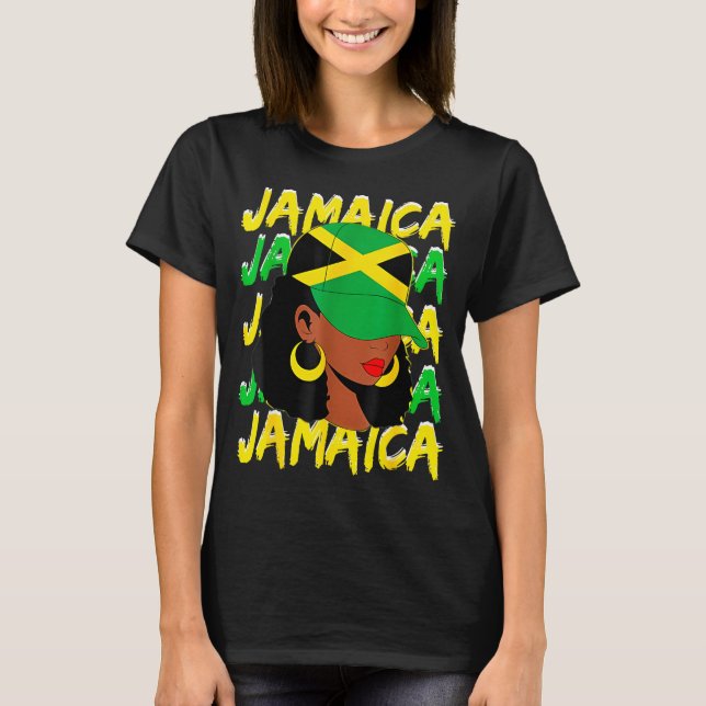 Womens Proud Jamaican Afro Black Woman Jamaica Fla T-Shirt (Front)