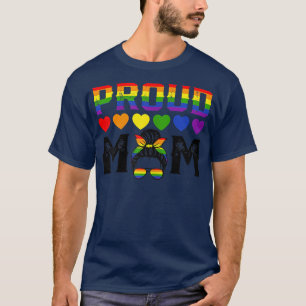 Womens Proud Mum Rainbow Messy Bun LGBT Gay Pride T-Shirt