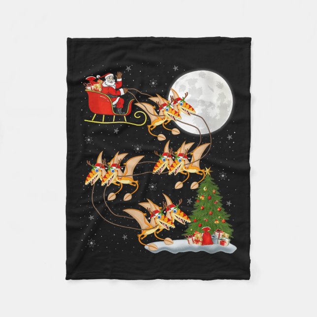 Womens Pterodactyls Dinosaur Bird Santa Sleigh Fly Fleece Blanket (Front)
