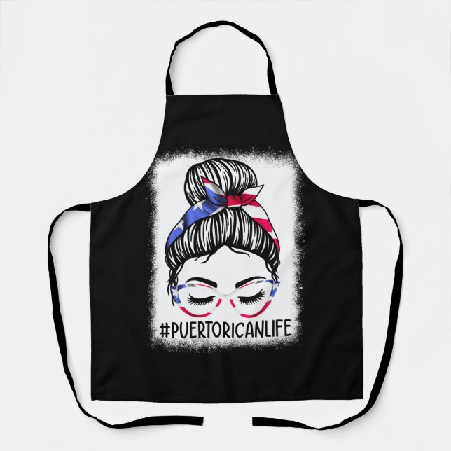 Women's #Puerto Rican Life Messy Bun Hair Puerto R Apron (Front)