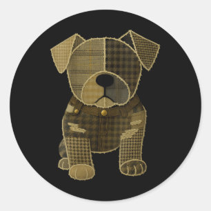 Womens Pug Dog Lover Pattern Houndstooth Patchwork Classic Round Sticker
