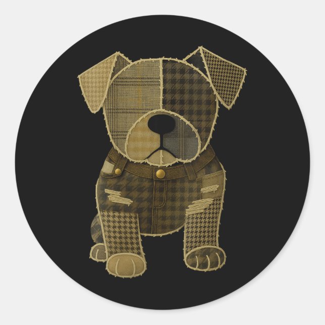 Womens Pug Dog Lover Pattern Houndstooth Patchwork Classic Round Sticker (Front)