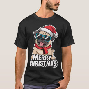 Womens Pug Dog Merry Christmas In Santa Hat - Merr T-Shirt