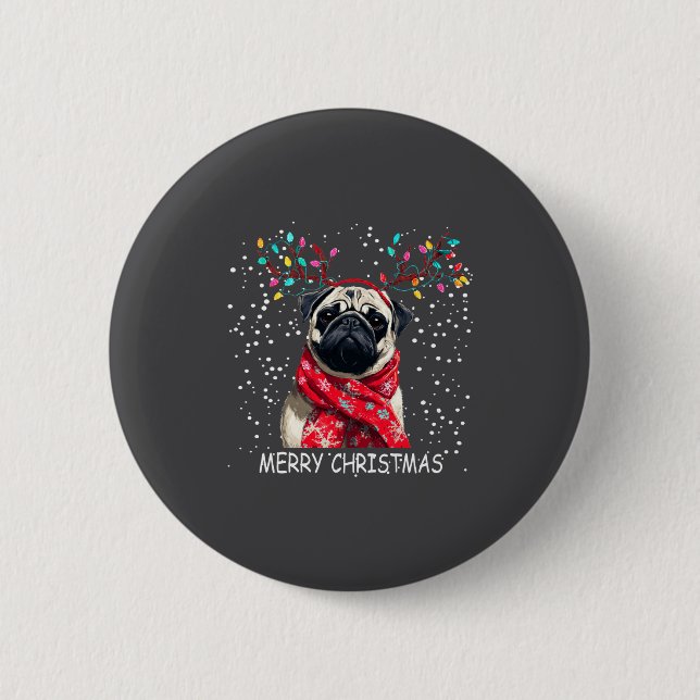 Womens Pug Dog Xmas Santa Hat F Christma Long Slee 6 Cm Round Badge (Front)