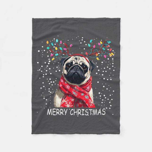 Womens Pug Dog Xmas Santa Hat F Christma Long Slee Fleece Blanket (Front)