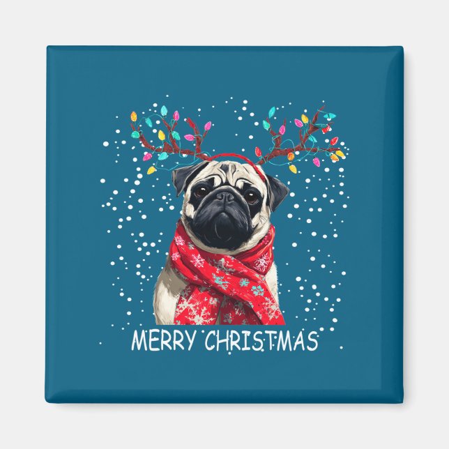 Womens Pug Dog Xmas Santa Hat F Christma Long Slee Magnet (Front)