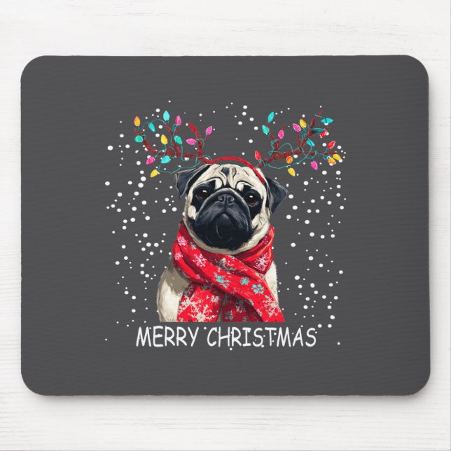 Womens Pug Dog Xmas Santa Hat F Christma Long Slee Mouse Pad (Front)