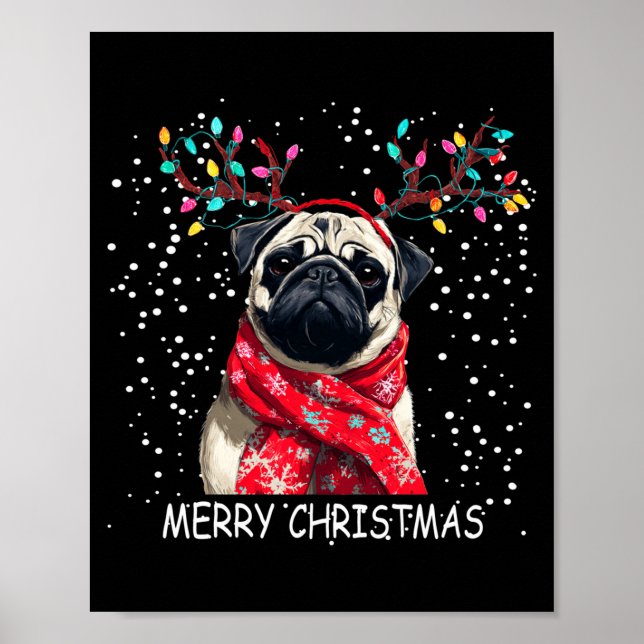 Womens Pug Dog Xmas Santa Hat F Christma Long Slee Poster (Front)