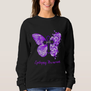 Womens Purple Butterfly Faith Epilepsy Awareness Sweatshirt