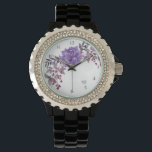 *~* Women's Purple Watercolor Hydrangea Floral Watch<br><div class="desc">* This popular Women's Crystal Rhinestone Black Enamel Watch's floral watercolor purple hydrangea elegant popular design features a purple flower design on white and a crystal rhinestone framed watch face. The strap is black. Add some peace and good energy to your day with an energy enhanced women's bling glitz watch...</div>