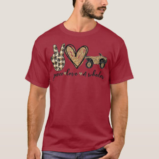 Womens Quad ATV Peace Love 4Wheeler Bikes Racing T-Shirt