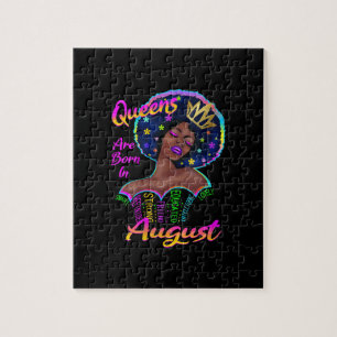 Womens Queens Are Born In August Birthday Black Jigsaw Puzzle