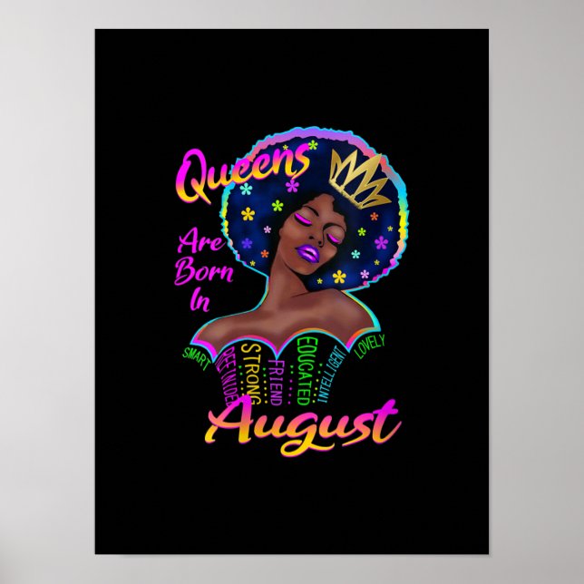 Womens Queens Are Born In August Birthday Black Poster (Front)