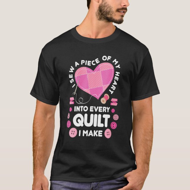 Womens Quilting Heart Sewing Machine Sew Sewer T-Shirt (Front)