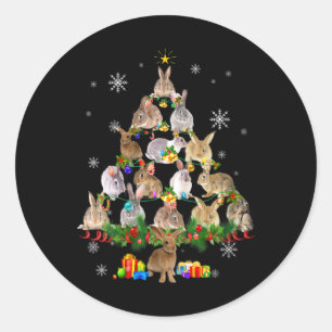 Womens Rabbit Christmas Tree Snow Funny Rabbit Xma Classic Round Sticker