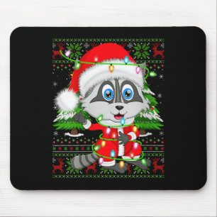 Womens Raccoon Christmas Lights Santa Costume Ugly Mouse Pad