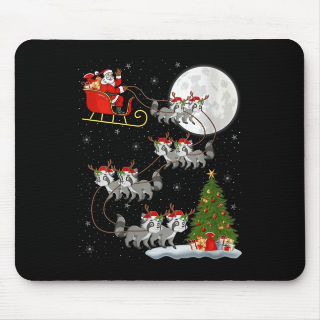 Womens Raccoon Santa Sleigh Flying Funny Magical C Mouse Pad (Front)