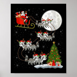 Womens Raccoon Santa Sleigh Flying Funny Magical C Poster