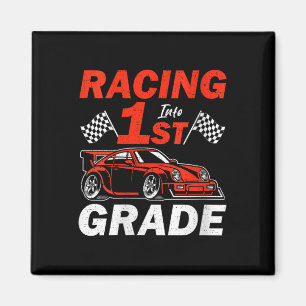 Womens Racing Into 1st Grade Funny Race Car Gaming Magnet