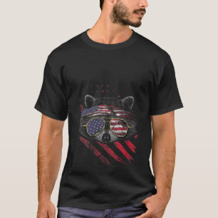 Womens Racoon American Flag Patriotic 4th Of July T-Shirt