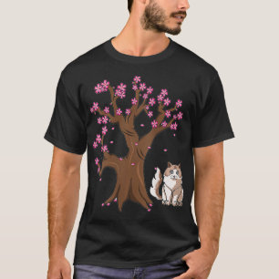 Womens Ragdoll Cat Mum Japanese Cherry Blossom  T-Shirt