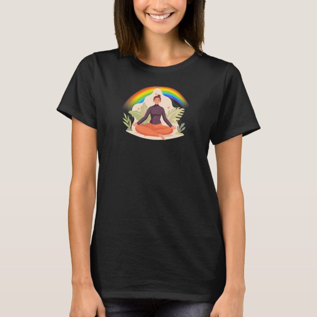Womens Rainbow Green Yoga  12 T-Shirt (Front)