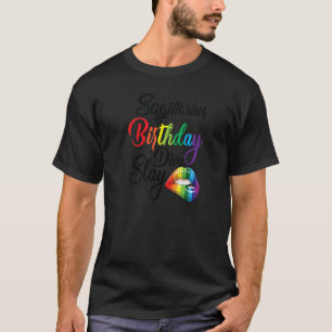 Womens Rainbow Lip Print Sagittarius Girl Birthday T-Shirt