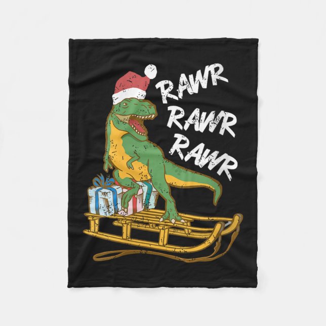 Womens Rawr Rawr Rawr Funny Christmas Dino Sleigh  Fleece Blanket (Front)
