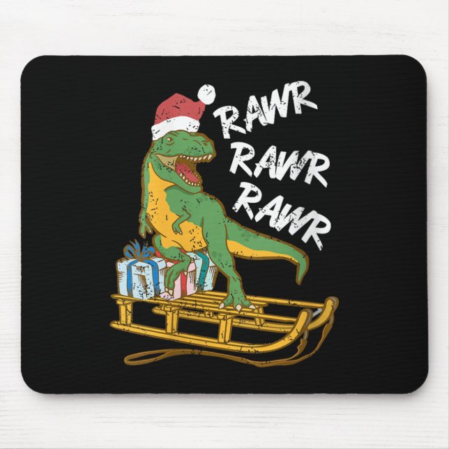 Womens Rawr Rawr Rawr Funny Christmas Dino Sleigh  Mouse Pad (Front)