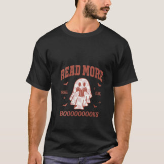 Womens Read More Books Teacher Cute Reading Ghost  T-Shirt