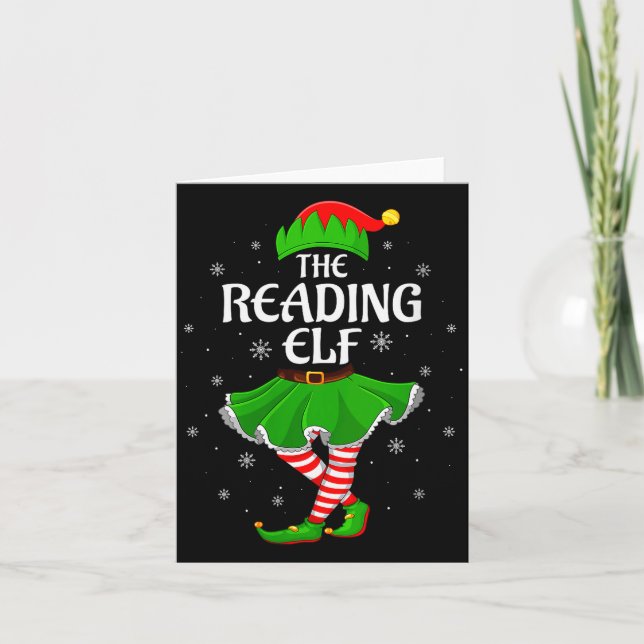 Womens Reading Elf Christmas Family Girls Women El Card (Front)