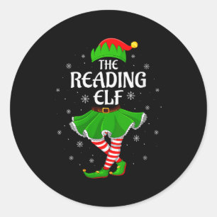 Womens Reading Elf Christmas Family Girls Women El Classic Round Sticker