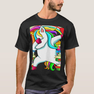 Womens Reading Teacher Dabbing Unicorn Elementary T-Shirt