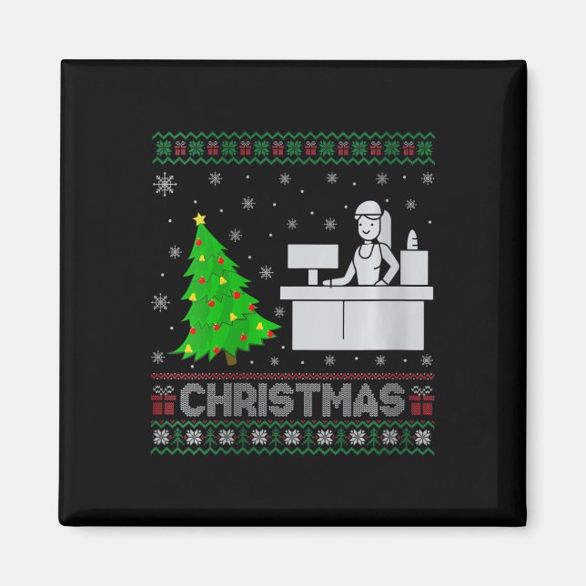 Womens Receptionist Xmas Tree Lighting Ugly Christ Magnet (Front)
