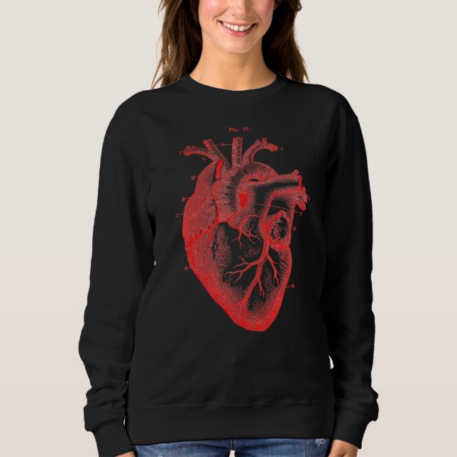 Women's Red Black Vintage Anatomical Heart Sweater (Front)