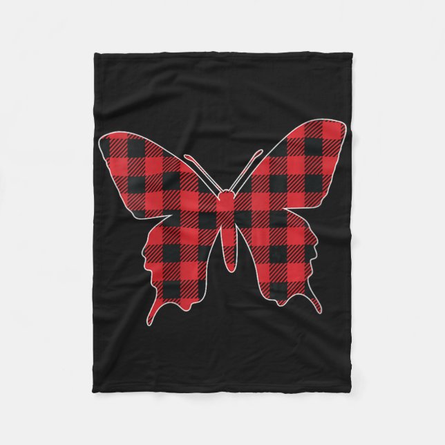 Womens Red Buffalo Plaid Butterfly Matching Family Fleece Blanket (Front)