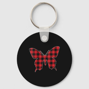 Womens Red Buffalo Plaid Butterfly Matching Family Key Ring