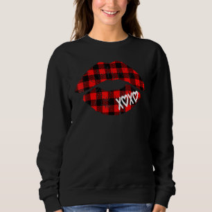 Womens Red Buffalo Plaid Lips  Valentine Day XOXO Sweatshirt