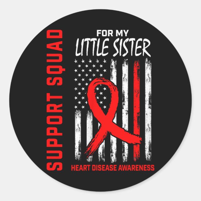 Womens Red Little Sister Heart Disease Awareness F Classic Round Sticker (Front)