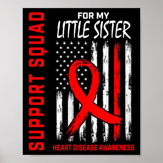 Womens Red Little Sister Heart Disease Awareness F Poster (Front)