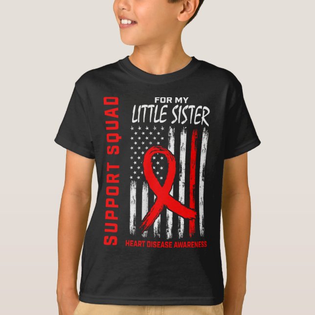Womens Red Little Sister Heart Disease Awareness F T-Shirt (Front)