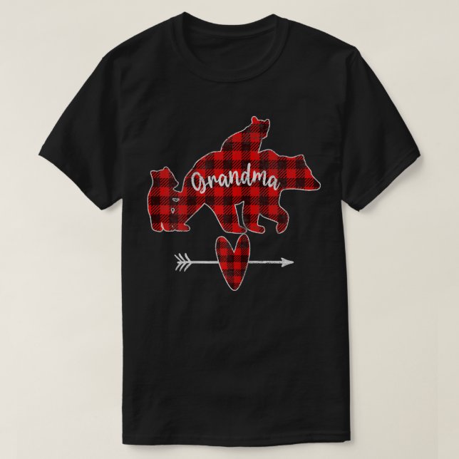 Womens Red Plaid Grandma Bear, Red Buffalo Plaid G T-Shirt (Design Front)