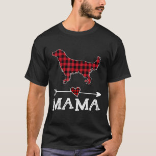 Womens Red Plaid Mama Golden Retriever Dog Mum Buf T-Shirt