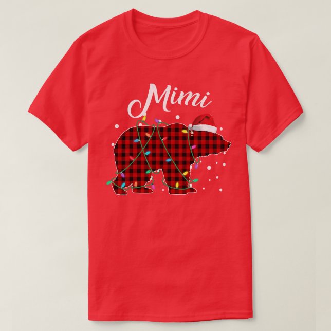 Womens Red Plaid Mimi Bear Matching Buffalo Pajama T-Shirt (Design Front)