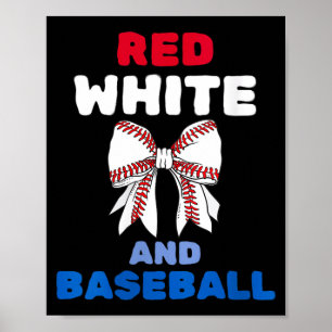Women's red white and baseball coquette bow poster