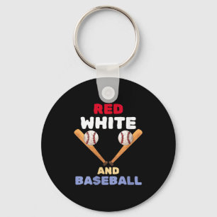 Women's red white and baseball patriotic bat ball key ring